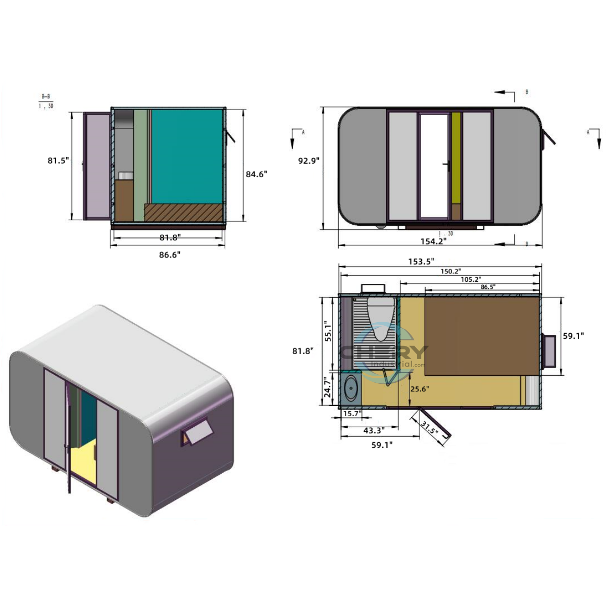 Outdoor Living and Working Tiny House 13ft Floor Plan