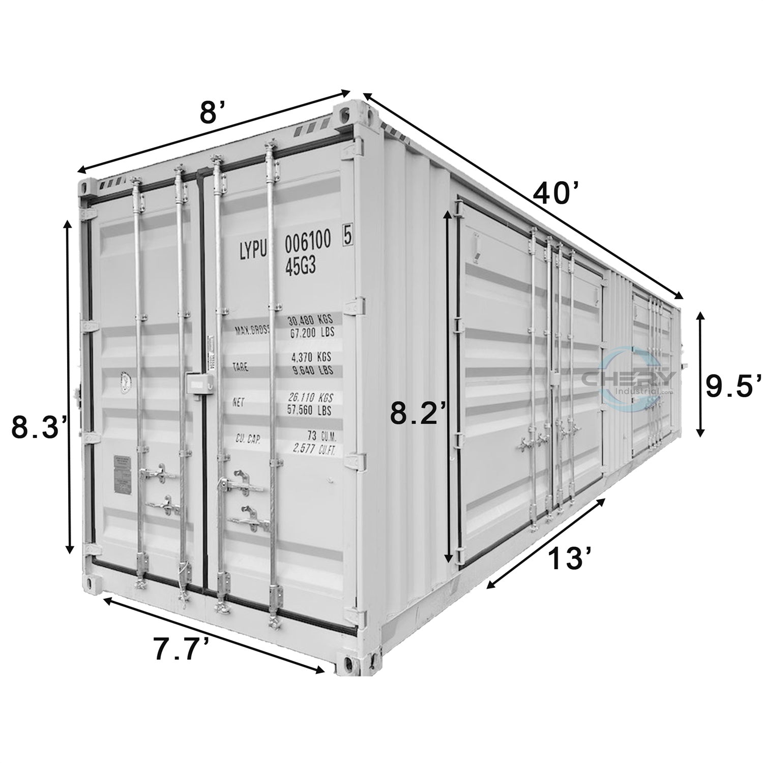 40ft High Cube Container with 2 Side Doors#color_grey