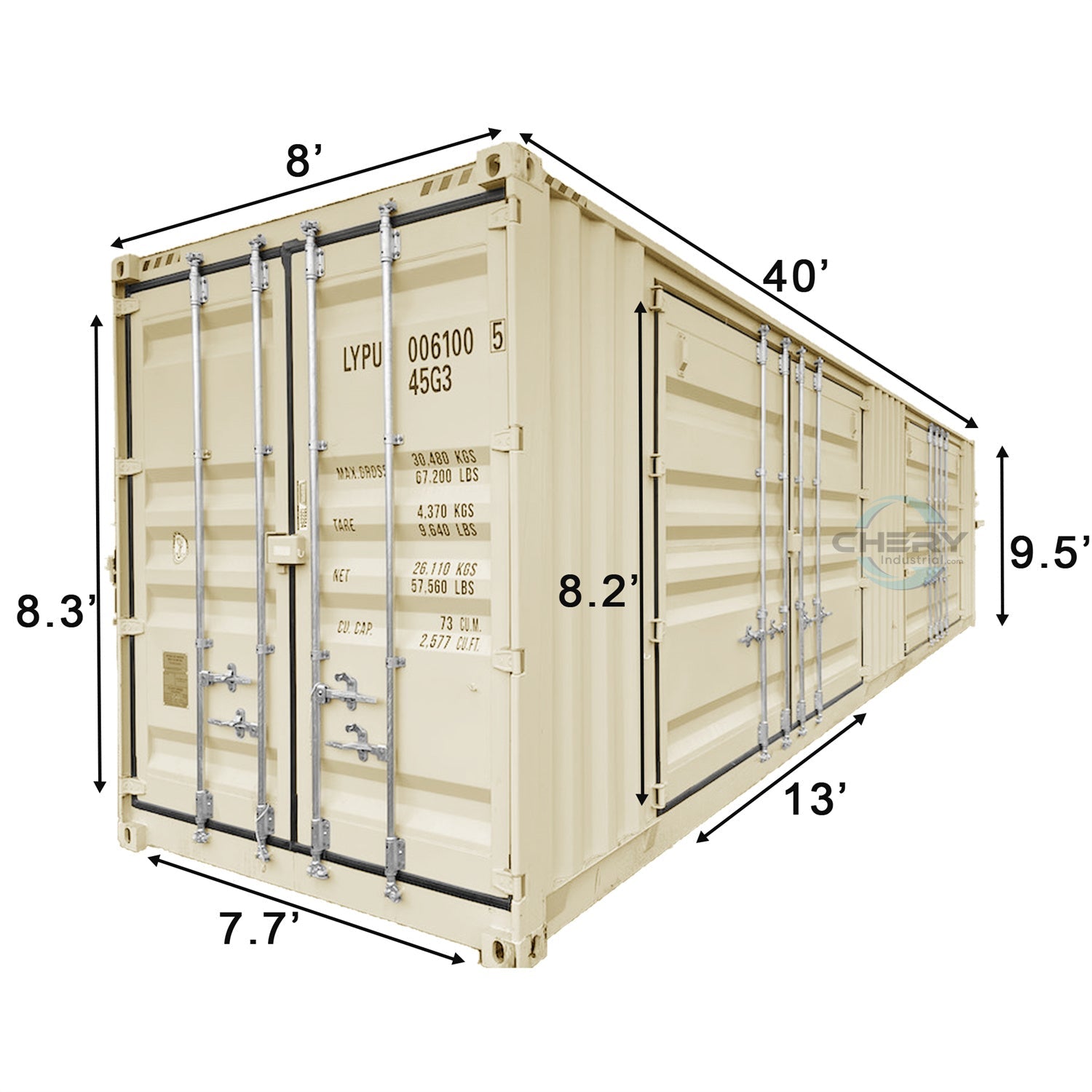 40ft High Cube Container with 2 Side Doors#color_beige