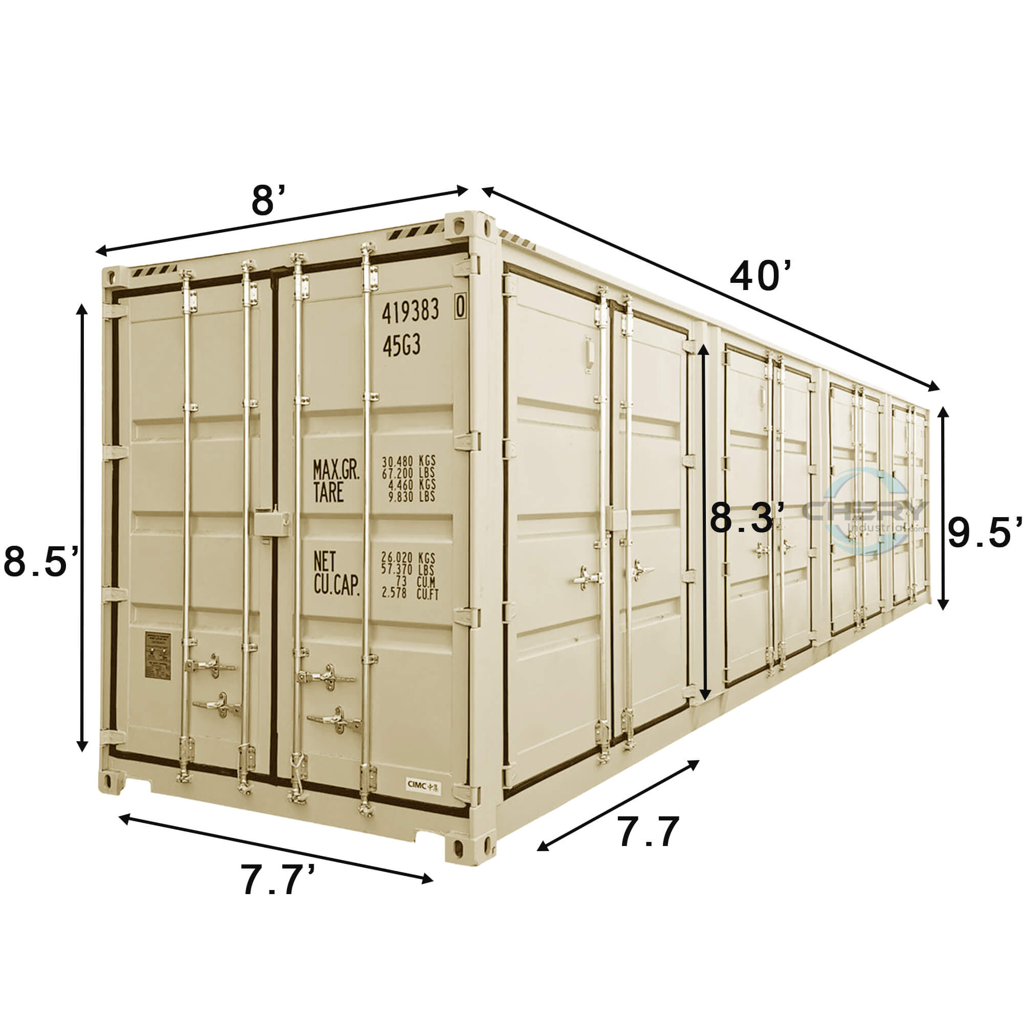 40ft High Cube Container with 4 Side Doors#color_beige