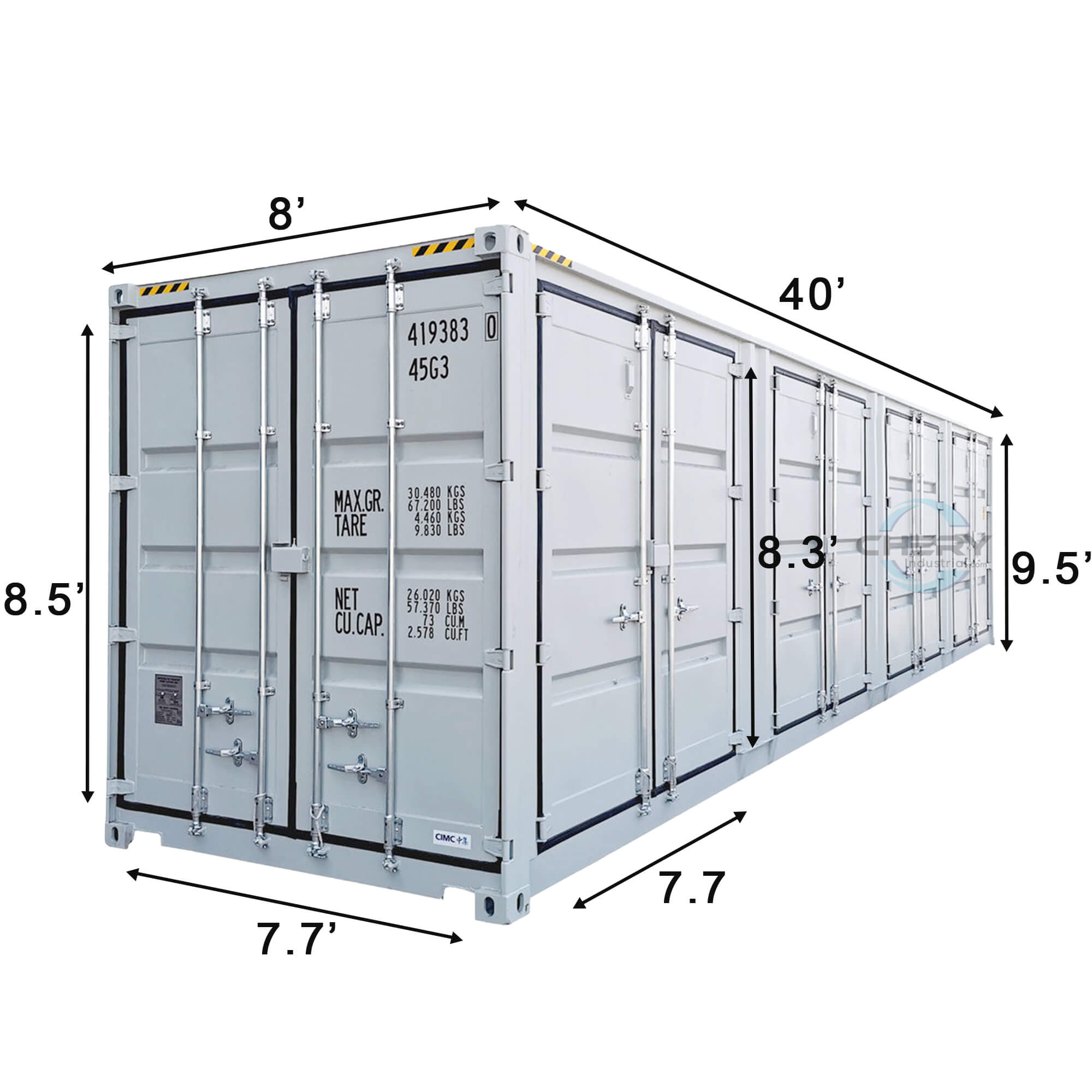 40ft High Cube Container with 4 Side Doors#color_grey