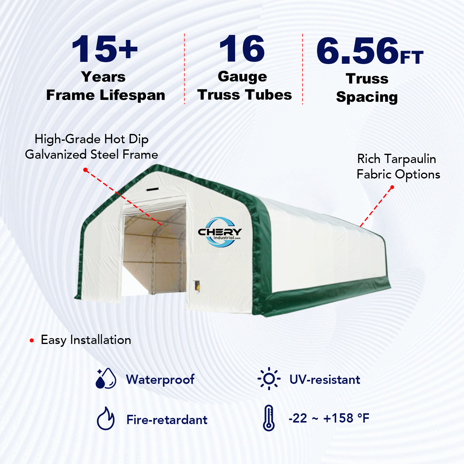 Double Truss Storage Shelter W20'xL33'xH16' Feature