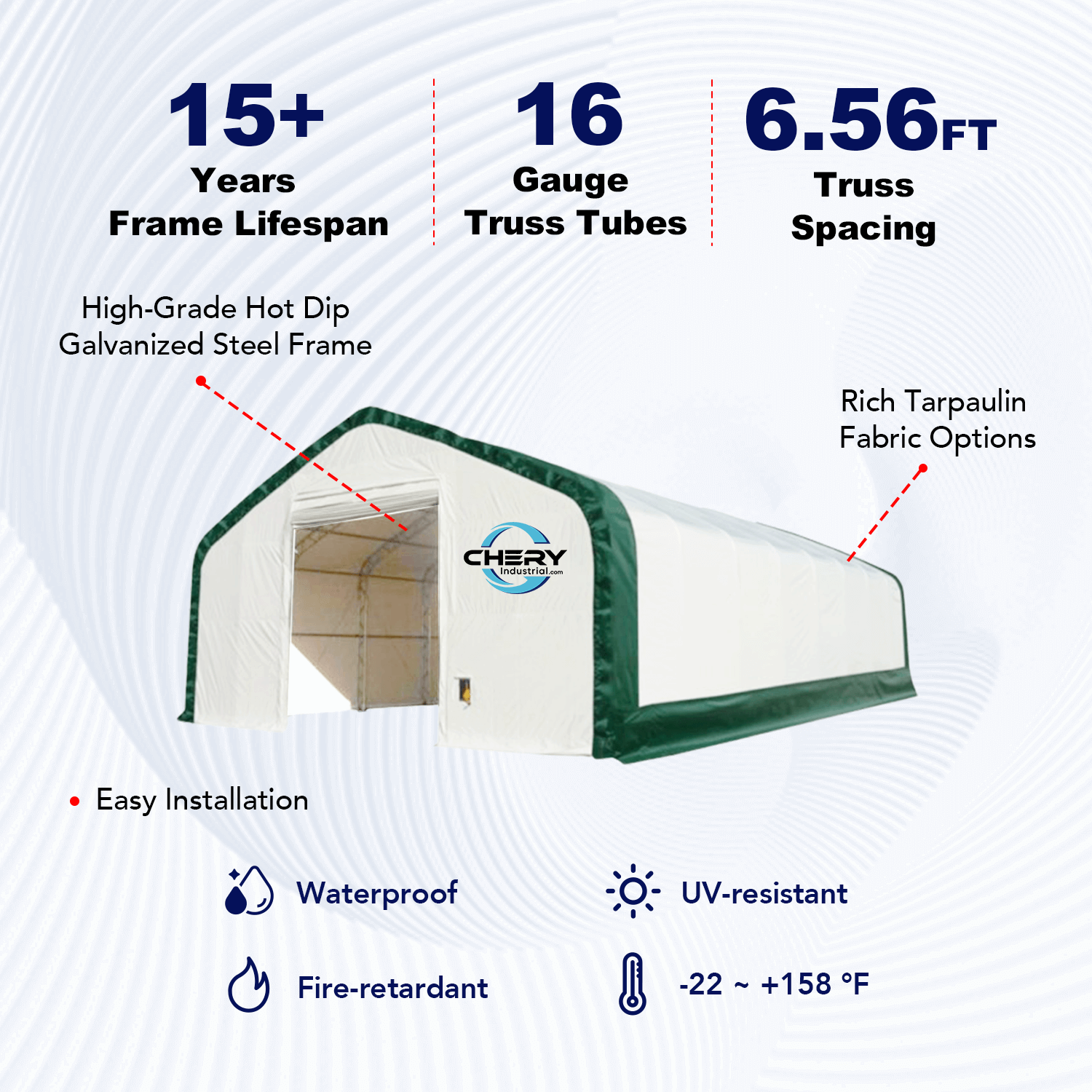 Double Truss Storage Shelter W20'xL40'xH16' Feature