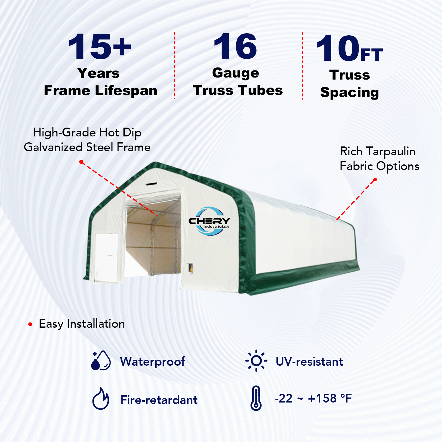 Double Truss Storage Shelter W30'xL60'xH20' Feature