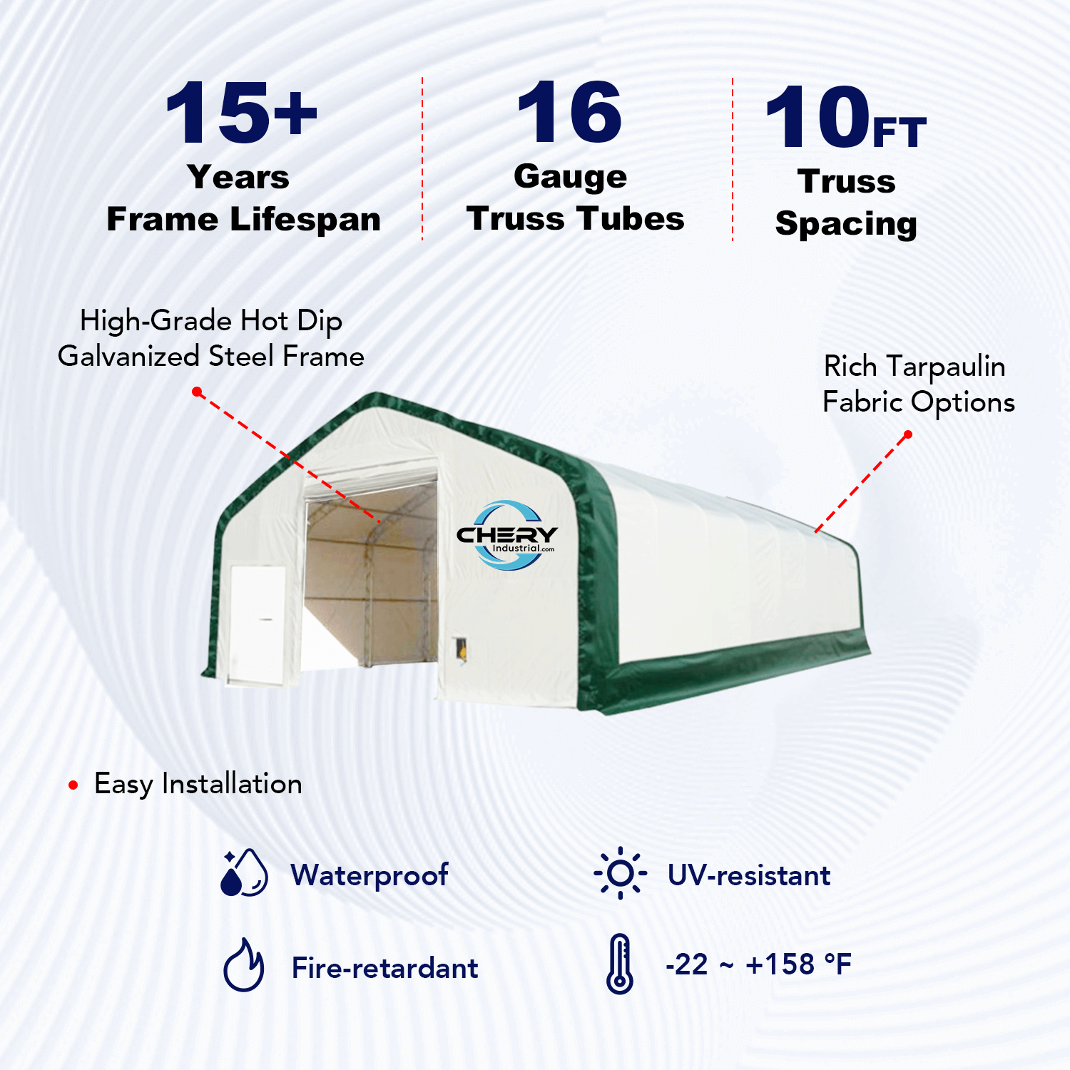 Double Truss Storage Shelter W40'xL80'xH21' Feature