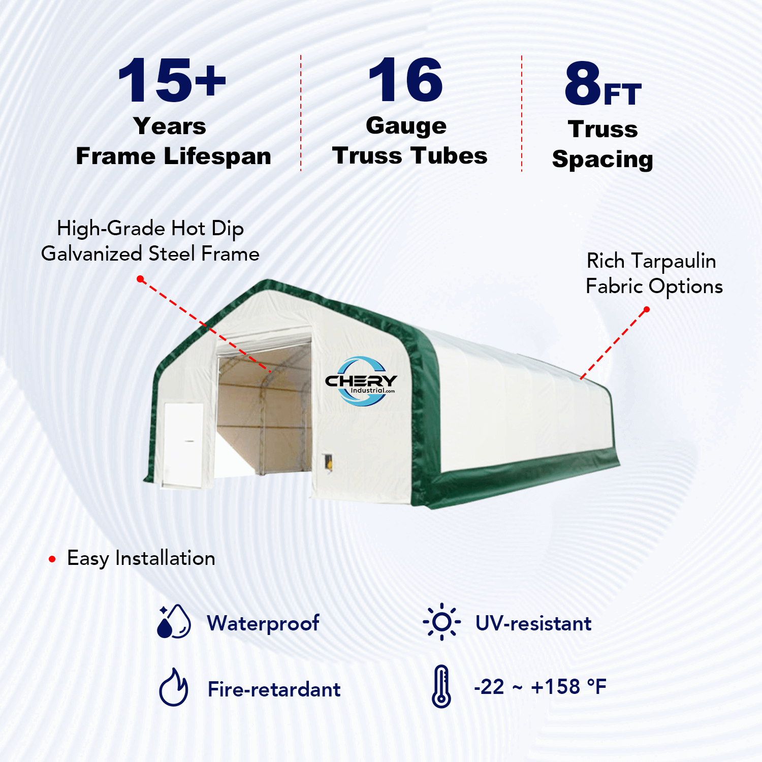 Double Truss Storage Shelter W40'xL80'xH23' Feature