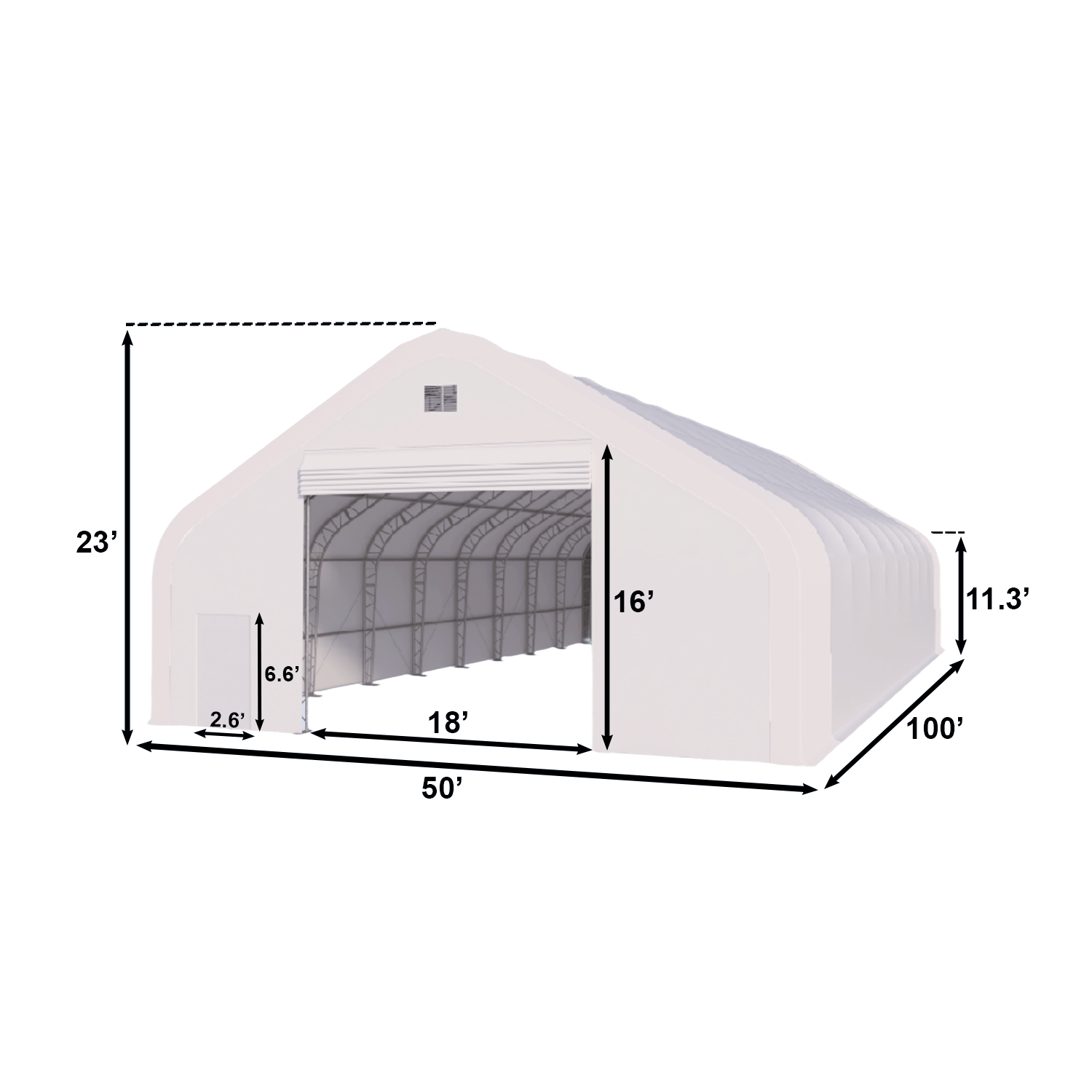 Double Truss Storage Shelter W50'xL100'xH23'