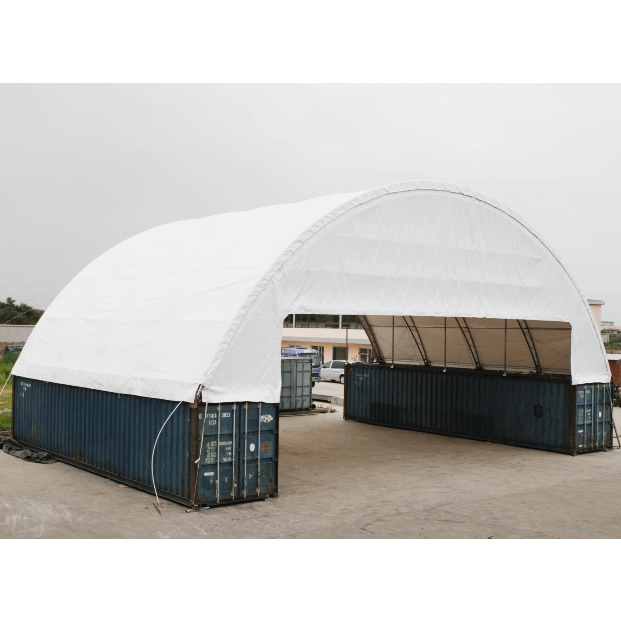 Double Truss Shipping Container Canopy Shelter 60'x40'x15'