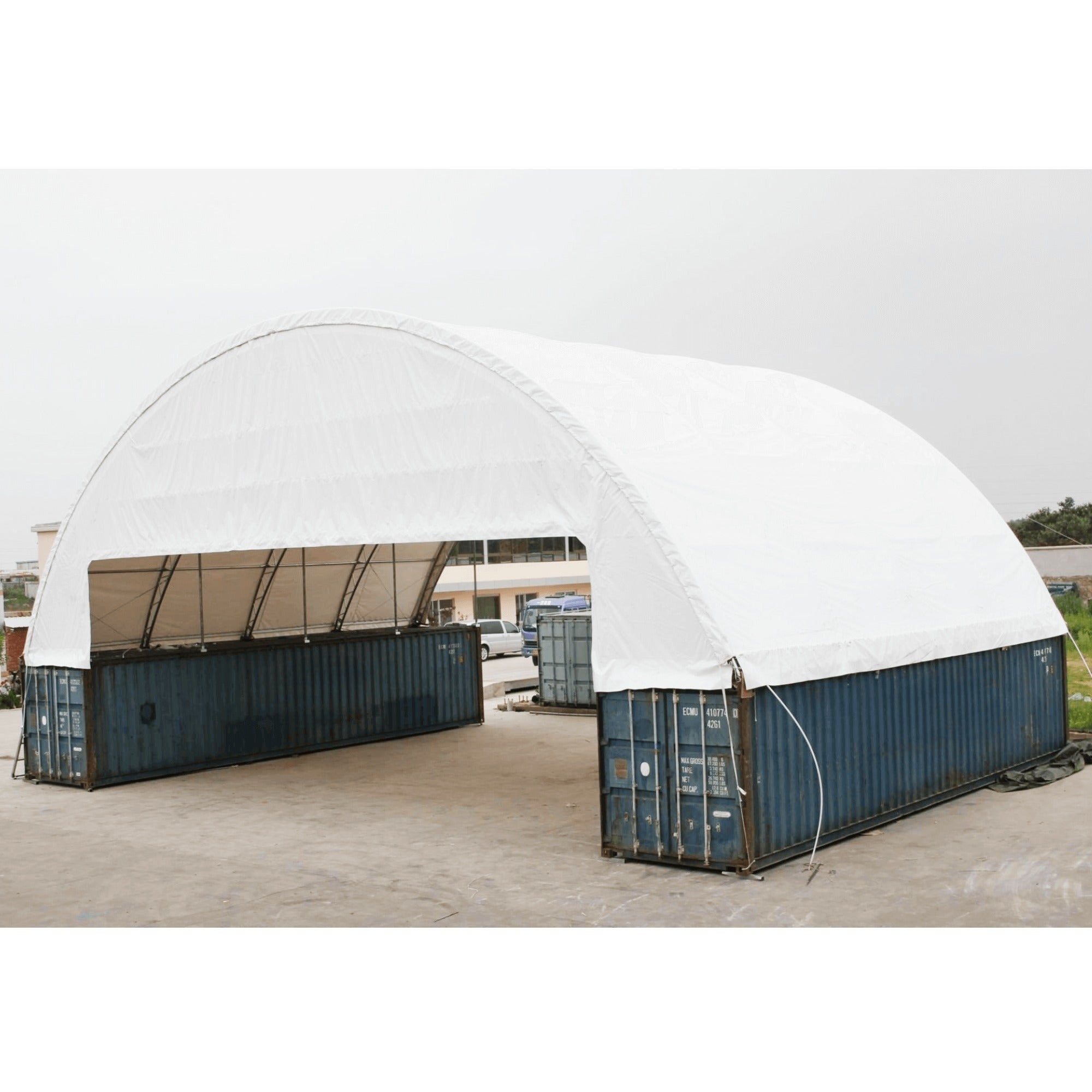 Double Truss Shipping Container Canopy Shelter 60'x40'x15'