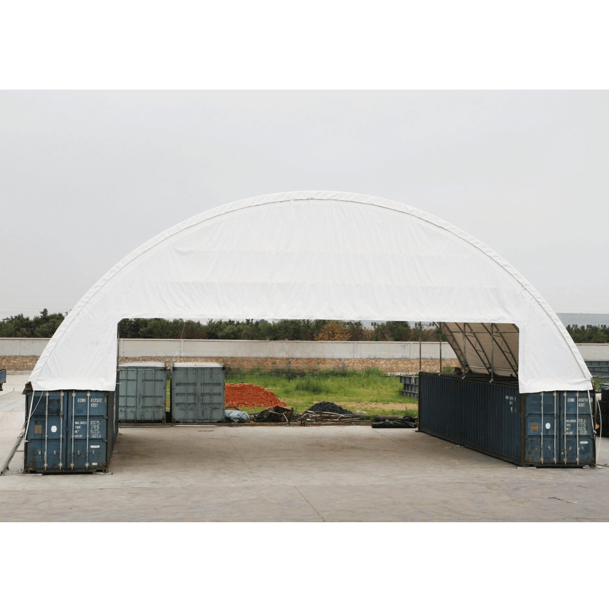 Double Truss Shipping Container Canopy Shelter 60'x40'x15'