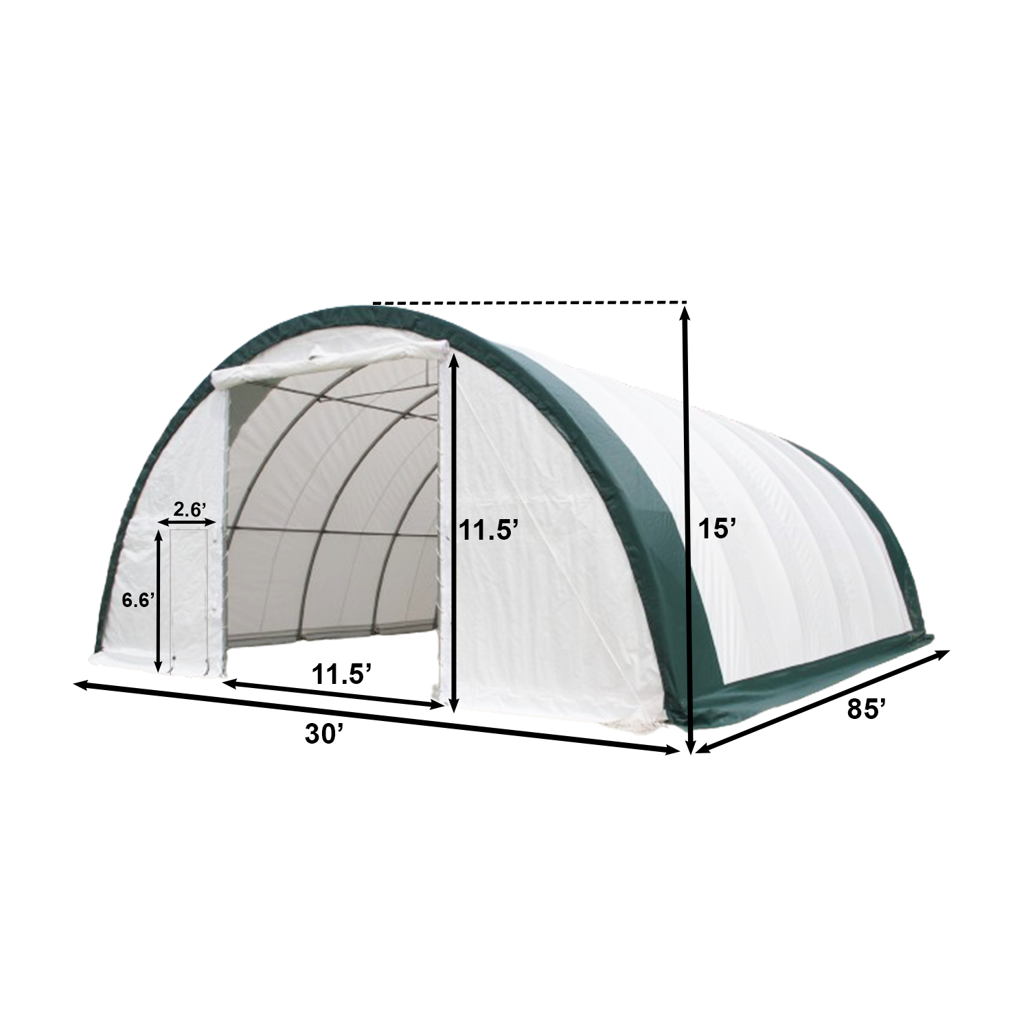 Single Truss Arch Storage Shelter W30'xL85'xH15' Spec