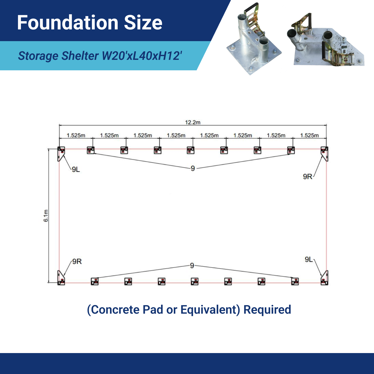 Single Truss Storage Shelter W20'xL40'xH12' foudation size