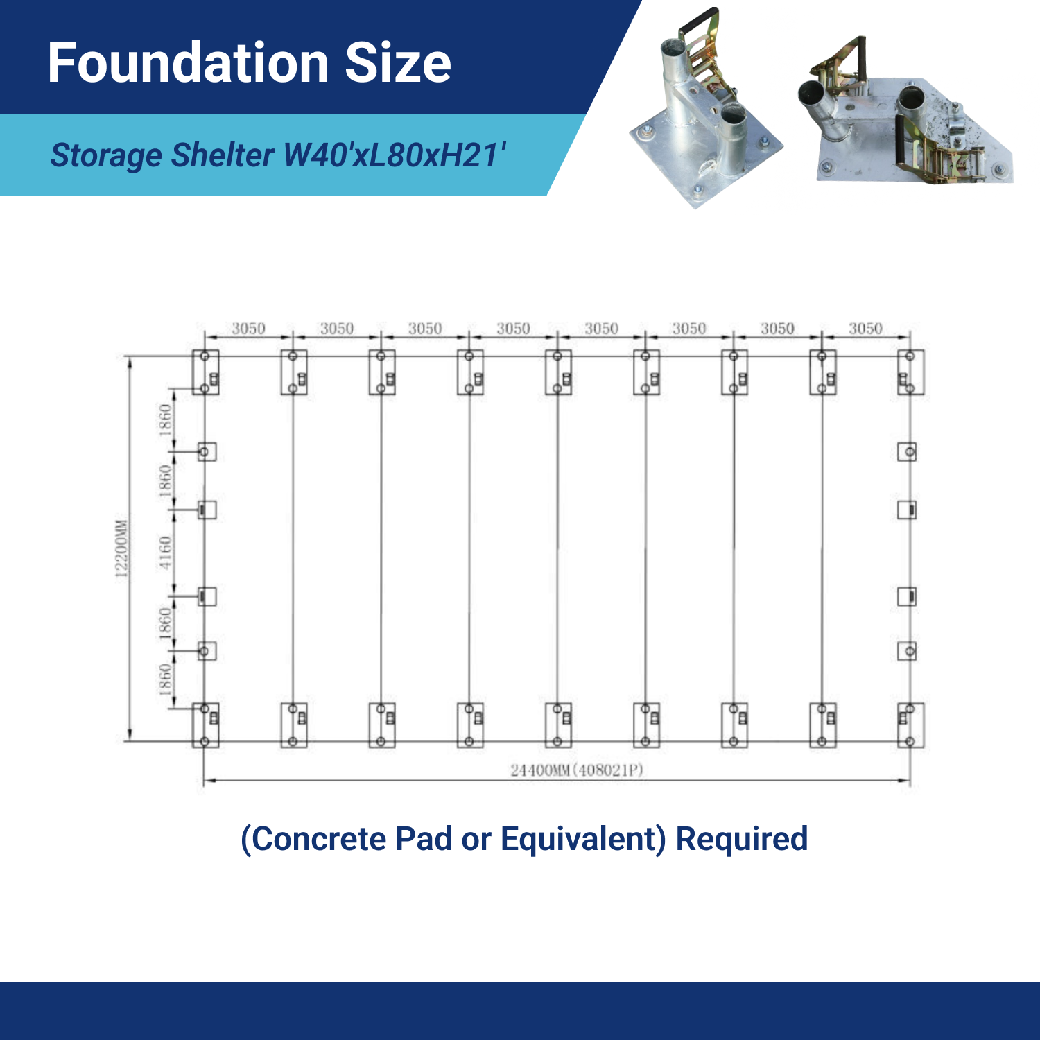 Double Truss Storage Shelter W40'xL80'xH21' foudation size