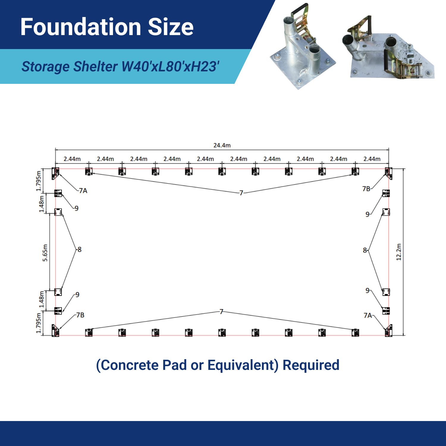 Double Truss Storage Shelter W40'xL80'xH23' foudation size